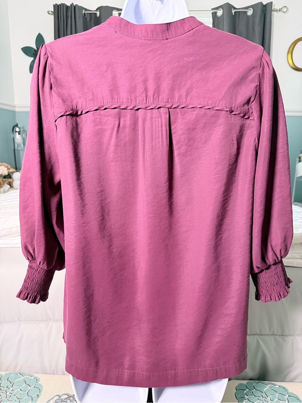 Umgee Raspberry Split-Neck Ruffle Shoulder Blouse - Picture 2 of 4